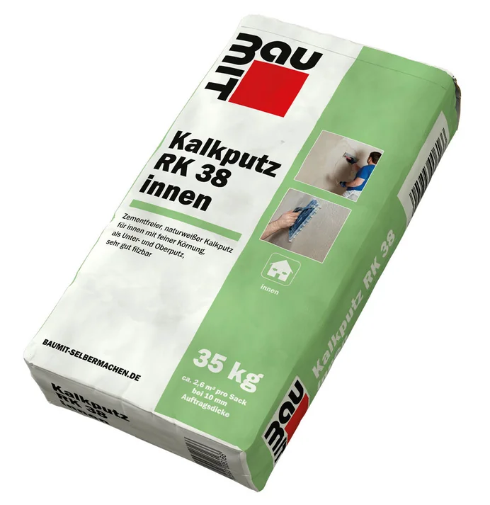 Produktfoto: Baumit Kalkputz RK 38 innen - gr&uuml;ner 35 kg Sack.