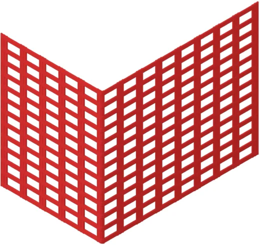 Rote, angewinkelte Bauplatte aus Kunststoff zur Stabilisierung und Verkleidung von Wänden. Perfekt für DIY-Projekte geeignet.