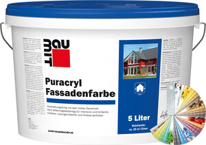 Die Baumit Puracryl Fassadenfarbe ist farbig im 5 l Eimer erhältlich.
