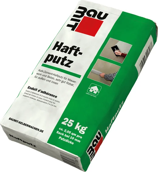 25 kg Sack Baumit Haftputz für Mauer-, Wand- und Deckenhaftung, ideal für Innen- und Außenbereiche, DIY-freundlich.