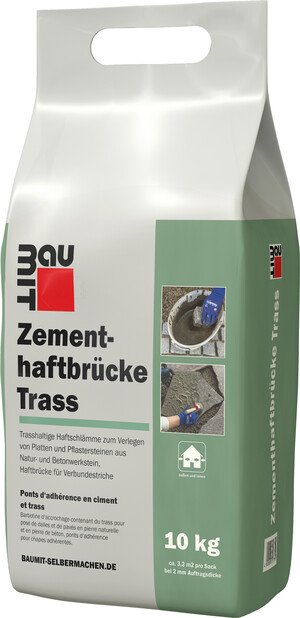 Die Baumit Zementhaftbrücke Trass ist im 10 kg Foliensack erhältlich.