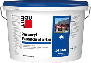 Die Baumit Puracryl Fassadenfarbe ist in Weiß im 14 l Eimer erhältlich.