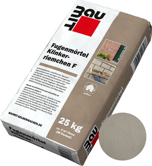 Der Fugenmörtel Klinkerriemchen F ist im Farbton Zementgrau im 25 kg Papiersack erhältlich.