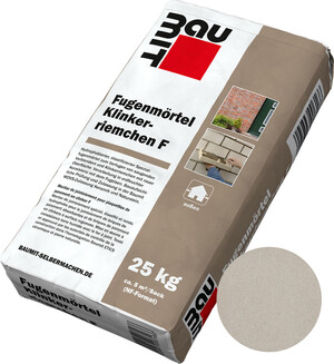 Der Fugenmörtel Klinkerriemchen F ist im Farbton Beigeweiß im 25 kg Papiersack erhältlich.