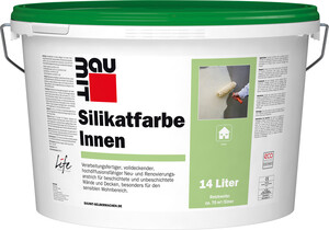 Die Baumit Silikatfarbe Innen ist in Weiß im 14 l Kunststoffeimer erhältlich.