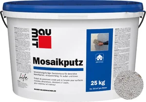 Der Baumit Mosaikputz ist im Farbton M 337 Montblanc im 25 kg Eimer erhältlich.