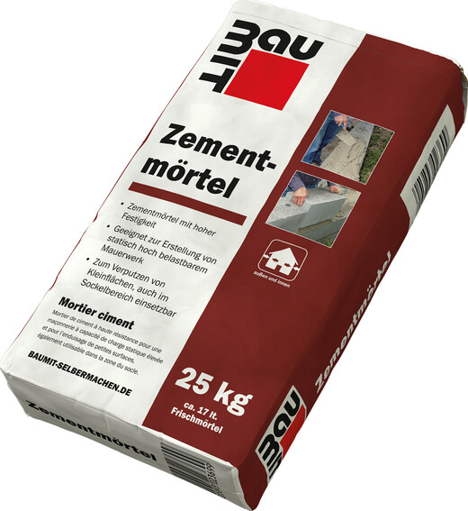 Der Baumit Zementmörtel ist im 10 kg Foliensack oder im 25 kg Papiersack erhältlich.