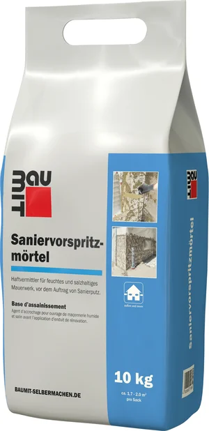 Sanier-Vorspritzmörtel von Baumit: für feuchtes Mauerwerk, ideal zur Sanierung und Renovierung im Heimwerkerbereich.