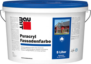 Die Baumit Puracryl Fassadenfarbe ist in Weiß im 5 l Eimer erhältlich.