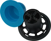 Plastikteil für Bauprojekte, bestehend aus blauem Kegelaufsatz und schwarzem zylindrischem Einsatz.
