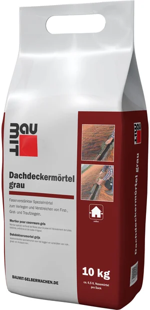 Der Baumit Dachdeckermörtel grau ist im 10 kg Foliensack erhältlich.