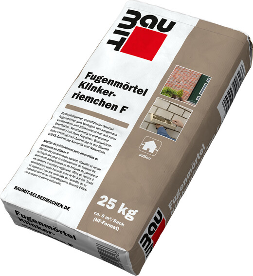 Der Fugenmörtel Klinkerriemchen F ist im 25 kg Papiersack erhältlich.