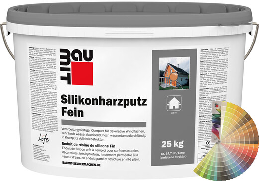 Der Baumit Silikonharzputz Fein ist in weiß und farbig lieferbar und ist für die Fassadengestaltung.