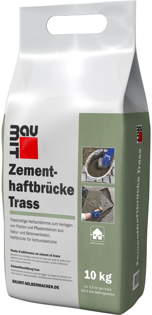 Die Baumit Zementhaftbrücke Trass ist im 10 kg Foliensack erhältlich.