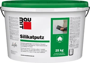 Der Baumit Silikatputz mit 3 mm Körnung ist im 25 kg Eimer in Weiß erhältlich.