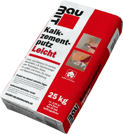 Der Baumit Kalkzementputz Leicht ist im 25 kg Papiersack erhältlich.