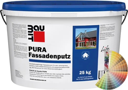 Baumit Pura Fassadenputz 25 kg: vielseitiger, verarbeitungsfertiger Putz für farbbeständige, widerstandsfähige Fassaden.