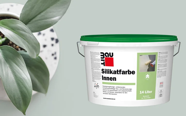 Baumit Silikatfarbe Innen, 14 Liter Eimer, empfohlen für langlebige und atmungsaktive Wandanstriche im Innenbereich.