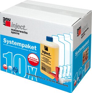 Das inject Mauwerkssperre Systempaket ist gegen aufsteigende Feuchtigkeit im Mauerwerk.