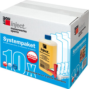 Das inject Mauwerkssperre Systempaket ist gegen aufsteigende Feuchtigkeit im Mauerwerk.