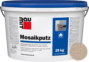 Der Baumit Mosaikputz ist im Farbton M 303 Matterhorn im 25 kg Eimer erhältlich.
