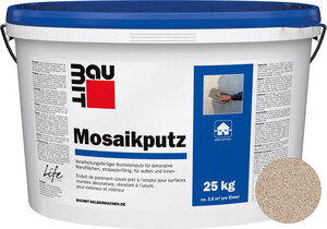 Der Baumit Mosaikputz ist im Farbton M 303 Matterhorn im 25 kg Eimer erhältlich.