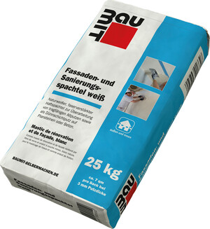 Der Baumit Fassaden- und Sanierungsspachtel weiß ist im 25 kg Papiersack erhältlich.