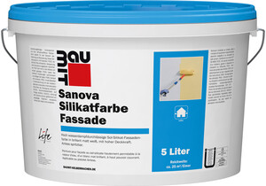 Die Baumit Sanova Silikatfarbe Fassade ist in Weiß im 5 Liter Eimer erhältlich.