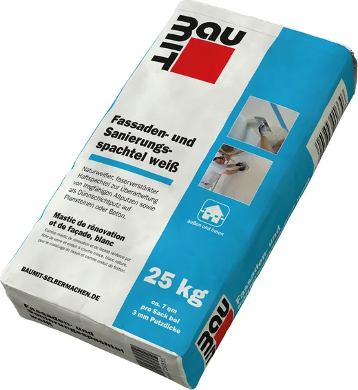 Baumit Fassaden- und Sanierungsspachtel 25 kg, ideal zum Glätten und Ausbessern von Außenwänden, einfach zu verarbeiten.