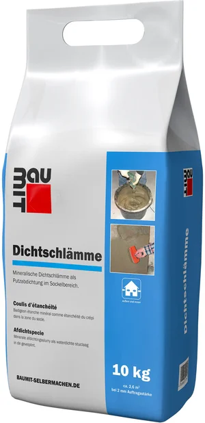 Die Baumit Dichtschlämme ist im 10 kg Foliensack erhältlich.