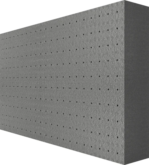 Graue Dämmplatte mit perforierter Oberfläche, ideal für effiziente Wärmedämmung und einfache Renovierungsarbeiten.