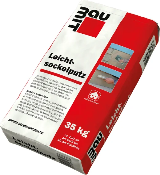 Baumit Leichtsockelputz 35 kg: Vielseitiger Trockenmörtel für Sockel und Fassaden mit hoher Ergiebigkeit und einfacher Verarbeitung.