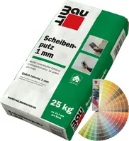 Baumit Scheibenputz 1 mm, 25 kg Sack mit Farbfächer für Innen- und Außenputzarbeiten in Kratzputzstruktur.