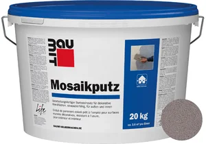 Der Baumit Mosaikputz ist im Farbton M 330 Elbrus im 20 kg Eimer erhältlich.