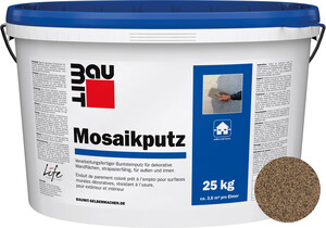 Der Baumit Mosaikputz ist im Farbton M 318 Rax im 25 kg Eimer erhältlich.
