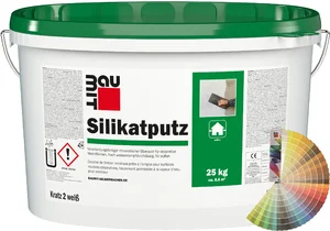 Der Baumit Silikatputz mit 2 mm Körnung ist im 25 kg Eimer farbig erhältlich.
