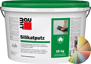 Der Baumit Silikatputz mit 2 mm Körnung ist im 25 kg Eimer farbig erhältlich.